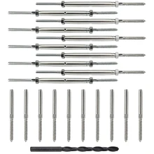 

10 Pairs Lag Screw Swage Turnbuckle Tensioner and Lag Screw Stud Fitting for 1/8inch Cable Deck Railing Kit Deck Hardware