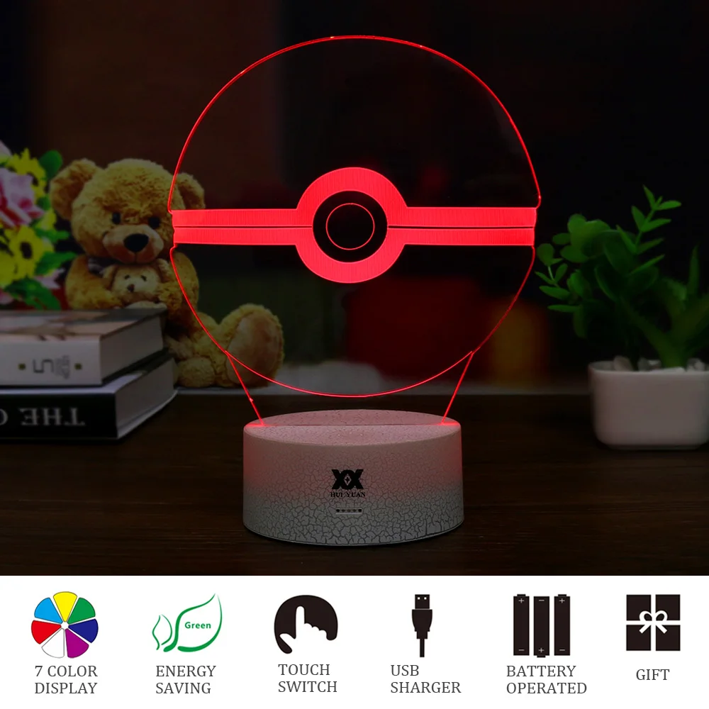Новые свитера Pokemon Mimikyu/Хо-Oh/purrloin/Magikarp «Pokemon Go»; роликой/Rayquaza/prinplup/politoed/lugia мультфильм 3D светильник светодиодный Прохладный 7 видов цветов ночной Светильник - Цвет: Poke Ball