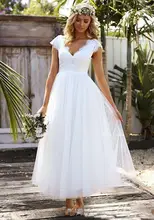 

Vintage Short vestido de novia Lace Modest Cap Sleeve V-neck Bohemian Beach Garden Bridal Gowns 2018 Mother of the Bride Dresses