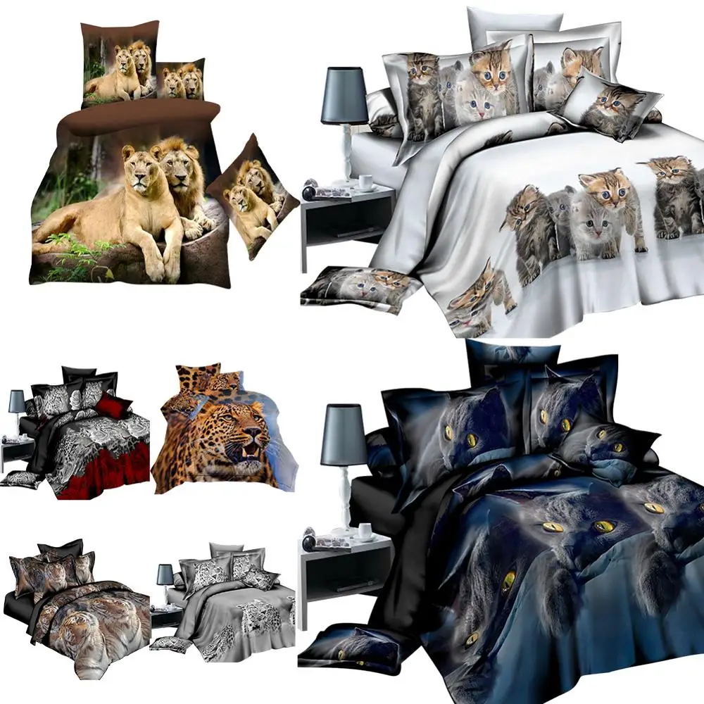 

4 IN 1 Bedding Set Bed Sheet 3D Animal Print Sanding Quilt Cover 1 x Duvet Cover 1 x Flat Sheet 2 x Pillow Cases Home Comforter