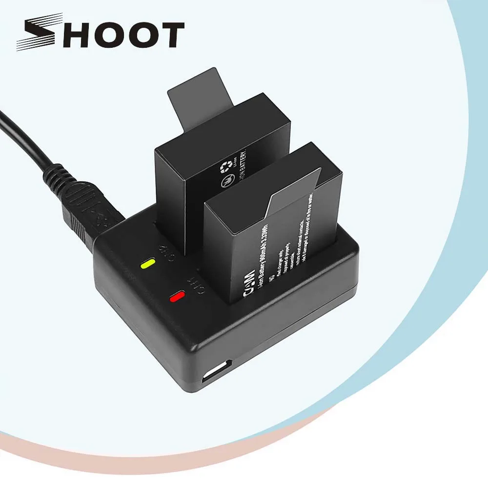 Disparar puerto dual cargador de batería con 2 uds batería de 900mAh para la cámara Sjcam M10 Sj4000 Sj5000 Sj 5000 Cámara de Acción Sj9000 accesorio
