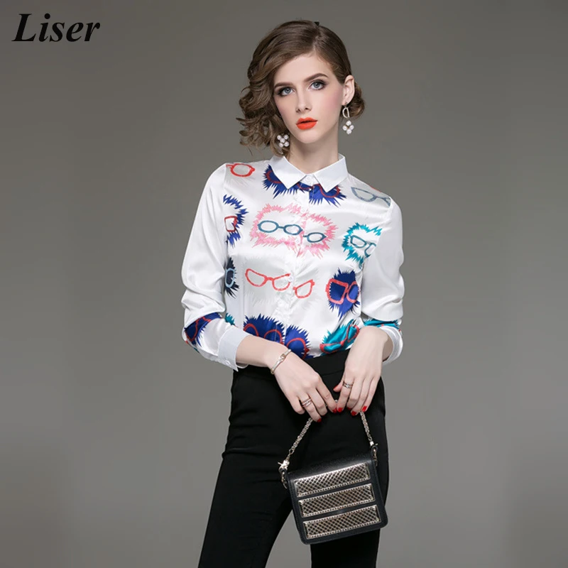 LISER женские весенние осенние Подиумные Дизайнерские офисные рубашки 2019 с принтом женские блузки с длинными рукавами и топы Blusa высокого