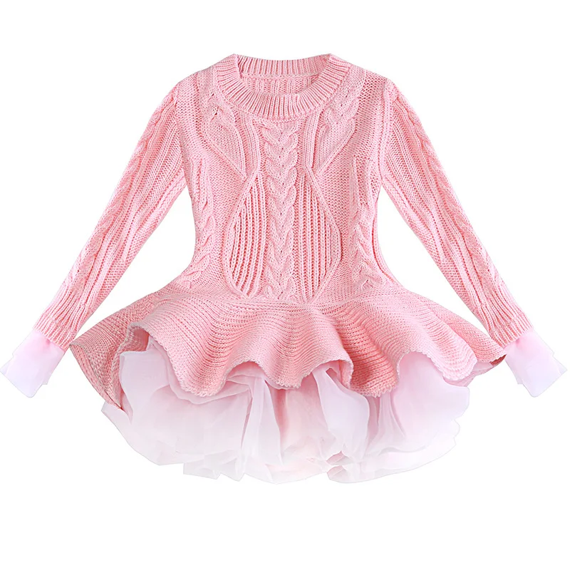 

Girls Autumn 2018 New Style Dress Hot Selling Children Long Sleeve Sweater Dress Organza