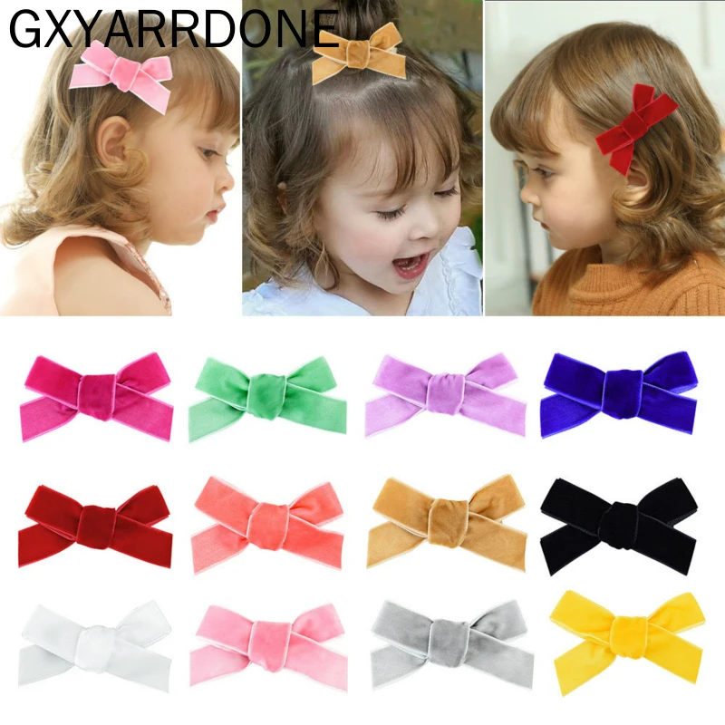 1 Pair/2PCS Baby Girls Pigtail Velvet Bow Alligator Hair Clips