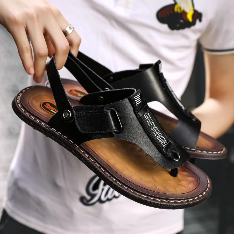 Summer Men's Sandals Leather Breathable Soft Brand Men's Beach Sandals Luxury Handmade Sandals Designer Roman Outdoor Slippers