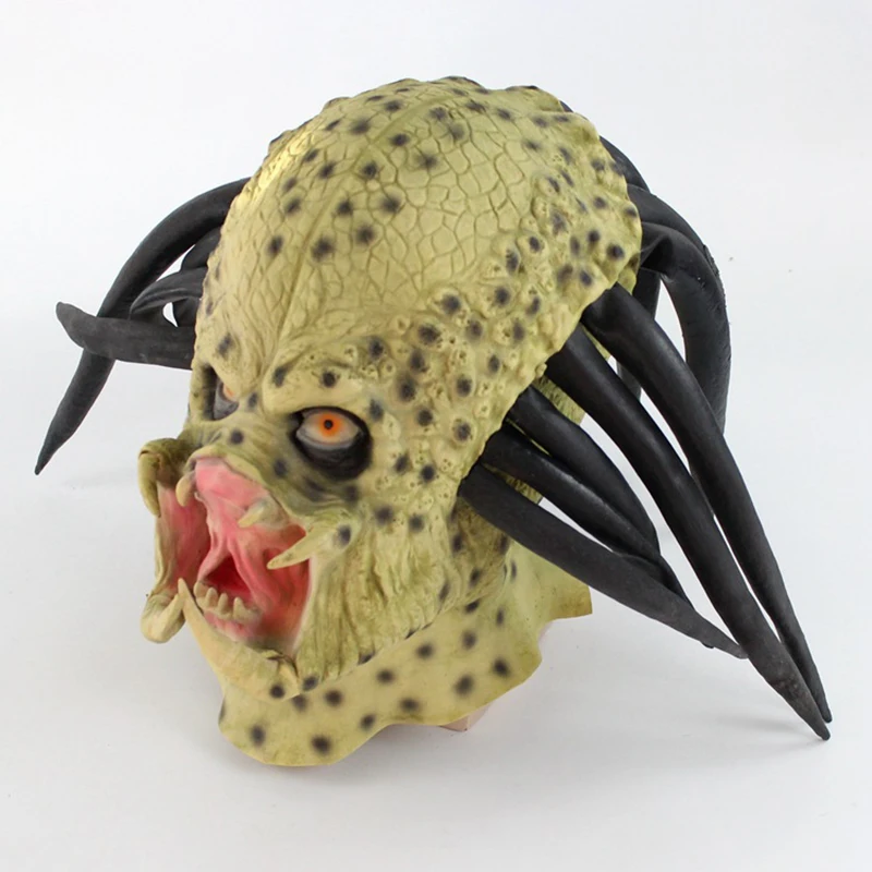 Latex Movie Alien Predator Cosplay Mask Costume Helmet Props Antenna Halloween Party Horror Full Face Head Mask toys