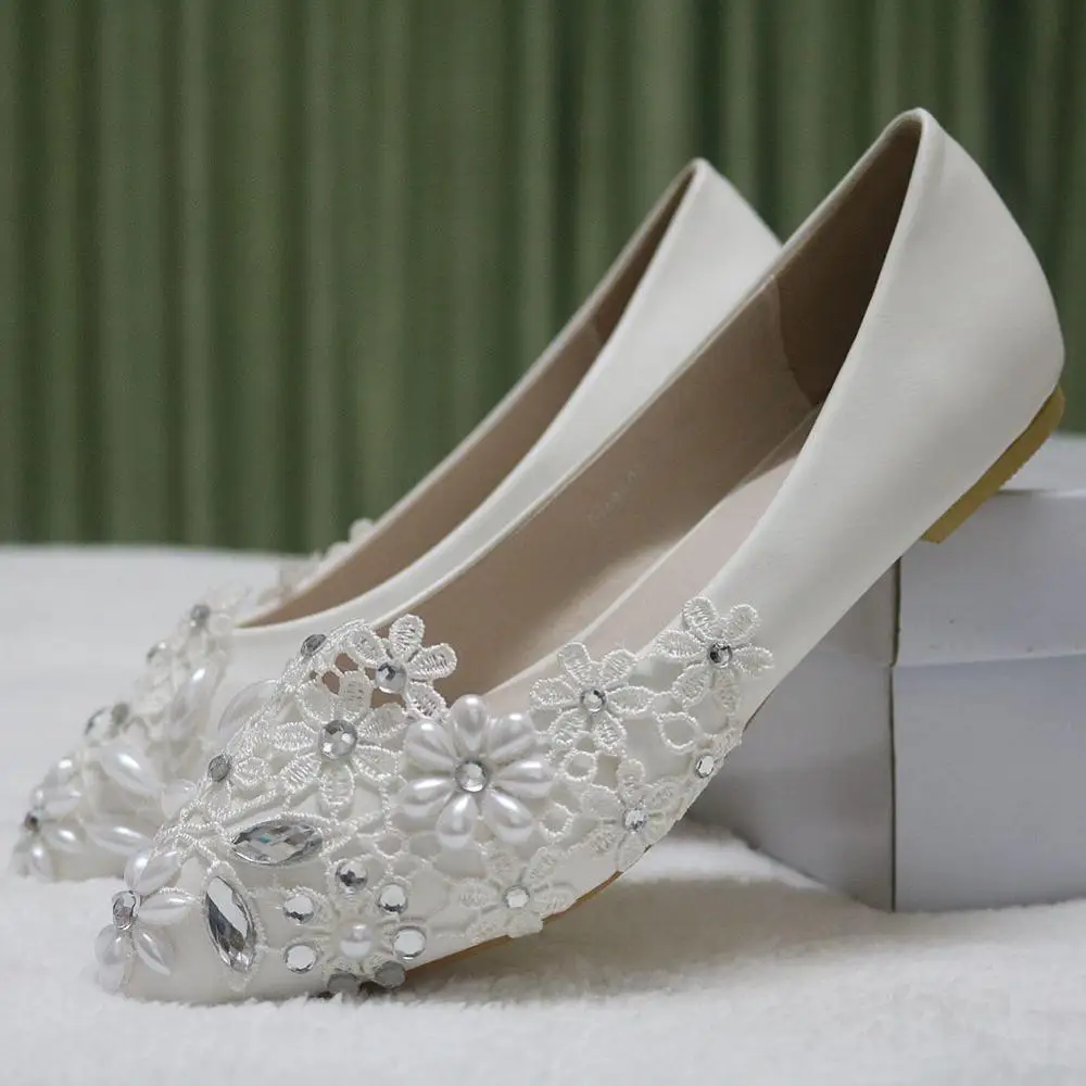 

Lace plus large size flats shoes woman handmade high quality spring summer autumn comfortable bridal brides wedding flats shoe