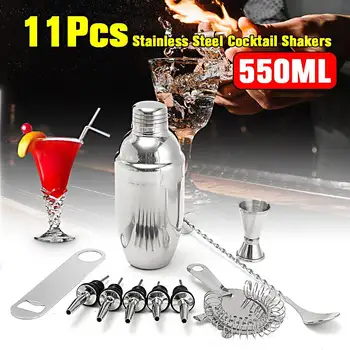 

11Pcs/set Cocktail Shaker Set With Mixer Martini Mojito Spirits Drink Wine Maker Strainer Muddler Pourer Bar Accessories