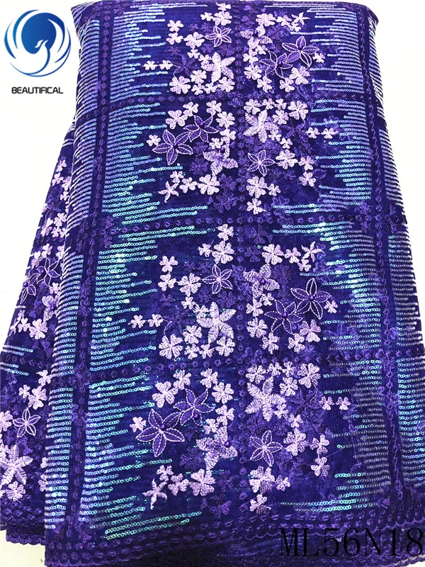 

Beautifical african lace fabrics Top sale nigerian tulle lace with sequins embroidery lace fabric for dress 5yards ML56N18