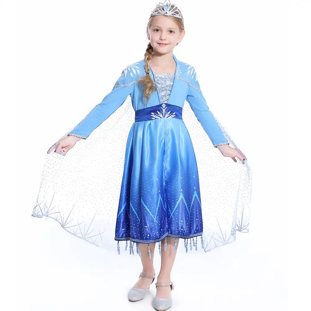 Disfraz De Princesa Elsa Para Niña Frozen Falda Larga Party 