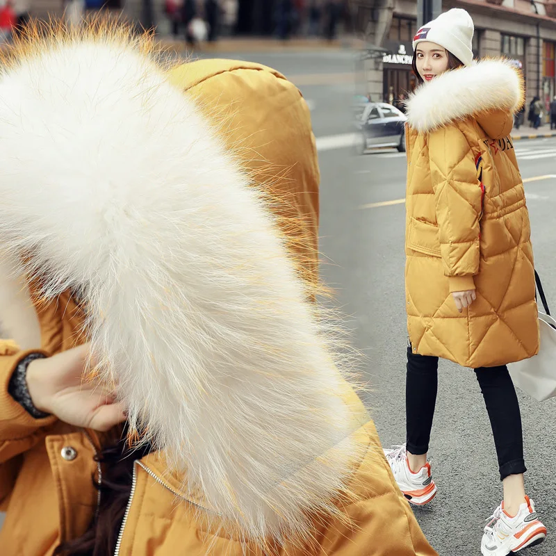 Fashion Long Sleeve Mid-length down Jacket Winter Hooded Zipper Hooded Casual
