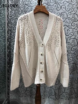 

100%Wool Cardigan Jacket 2020 Spring Autumn Casual Outerwear Women Crochet Knitting Wool Sweater Cardigan Apricot Black Coats