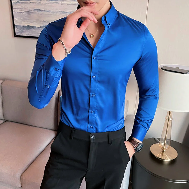 Royal Blue Dress Shirt For Men Button 
