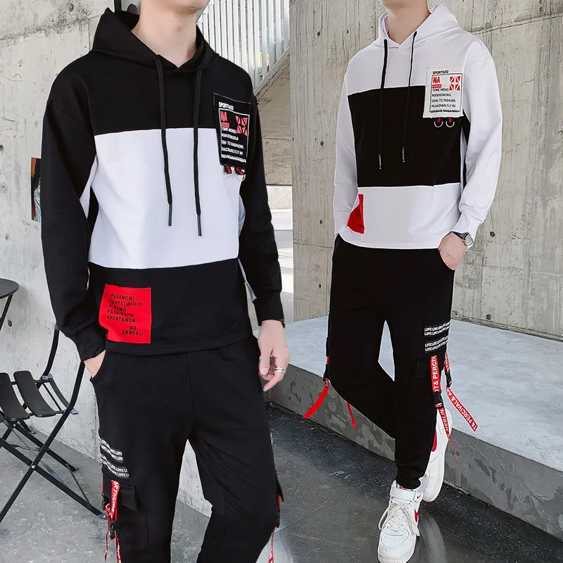 

Autumn Clothing Men's Sports Casual Hoodie Set Men's Trend Hong Kong Style Fashion Handsome Long Sleeve Loose-Fit Two-Piece Set