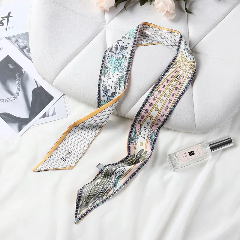 

L1038 Silk Scarf 2019 New Fashion Head Scarf Headwear Long Scarves Bag Accessories Ribbon Print Bag Strap Scarf Womens