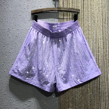 

Thin Diamond Casual Shorts Female 2020 Summer New European Styke Personality Straight Thin Color Wide Leg Shorts Short Femme
