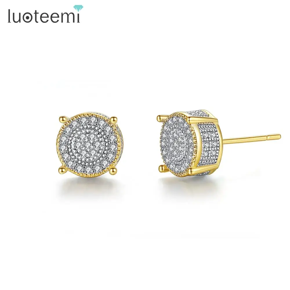 

LUOTEEMI Three Color Round Stud Earrings for Women Girls Wedding Dating Micro AAA Clear/Black Cubic Zircon Fashion Jewelry Gift