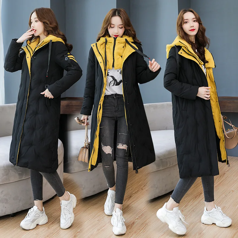 

Cotton-padded Clothes Women's 2019 Winter Fashion Mixed Colors Long over-the-Knee down Jacket Cotton-padded Clothes WOMEN'S Dres