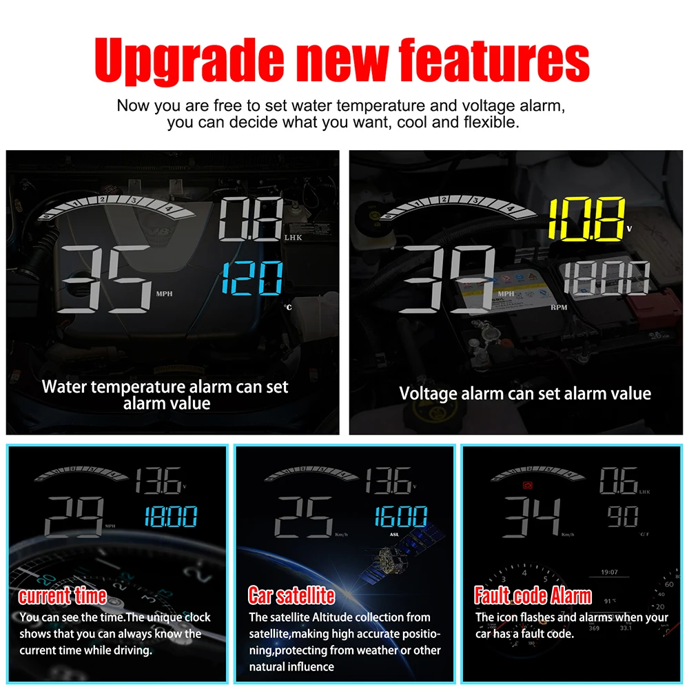 OBD HUD Автомобильный дисплей светодиодный проектор лобового стекла OBD сканер скорости топлива Предупреждение сигнал тревоги данные диагностический инструмент