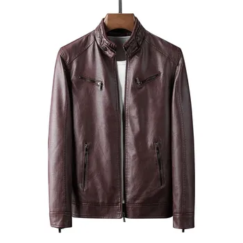 

Autumn Motorcycle Leather Jacket Men PU Handsome Youth Stand Collar Solid Color Zipper Men Leather Jacket Casual Leather Jacket