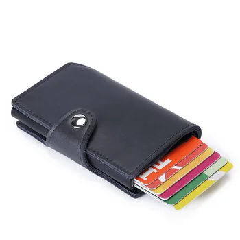 

HUGWISER Automatic Pop-up Card Bag Men Wallet Large Capacity Bank Card Ultra Thin Anti Degaussing Credit Card Bright Leather