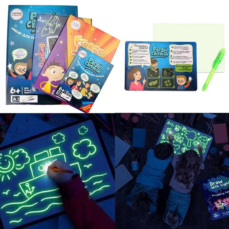 

1PCS LED Luminous Drawing Board Graffiti Doodle Magic Draw With Light-Fun Fluorescent Pen Educational Toys For Children Craft
