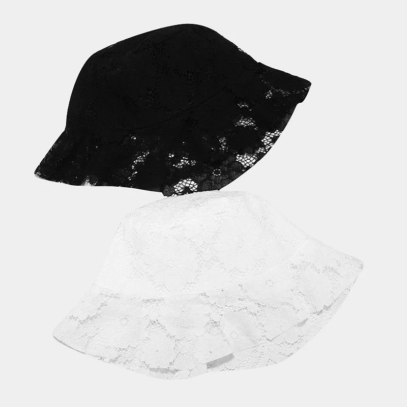 White Black Lace Crochet Flower Sun Cap Elegant French Style Ladies Soft Bucket Hat Spring Street Travel Foldable Sombrero Cap