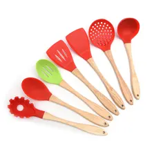 7 шт./компл. кухонные инструменты лопатки ложка Совок Деревянная ручка термостойкие антипригарные приспособления для выпечки кухонная посуда