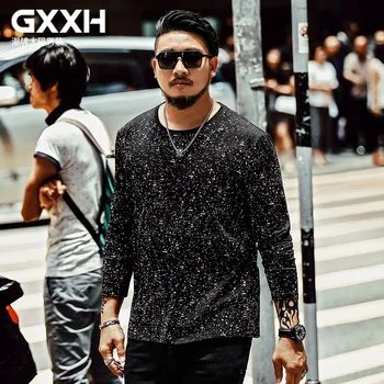 

GXXH 2019 Autumn Cotton Large Size XXL-7XL 140kg Fat T Shirt Men Fashion Male Plus Size Long Sleeve Loose Tshirt Homme OVERSIZED