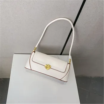 

2020 new women's bags PU leather baodan shoulder medieval milk tea color small bag fashion retro leisure wild texture trend