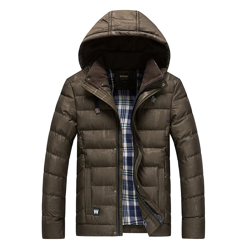 Мужской повседневный пуховик на молнии с отстегивающимся капюшоном и карманами