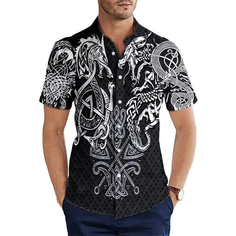 

New fashion Nordic Tree of Life Viking 3D printed men's summer Hawaiian shirt unisex Harajuku casual short-sleeved shirt