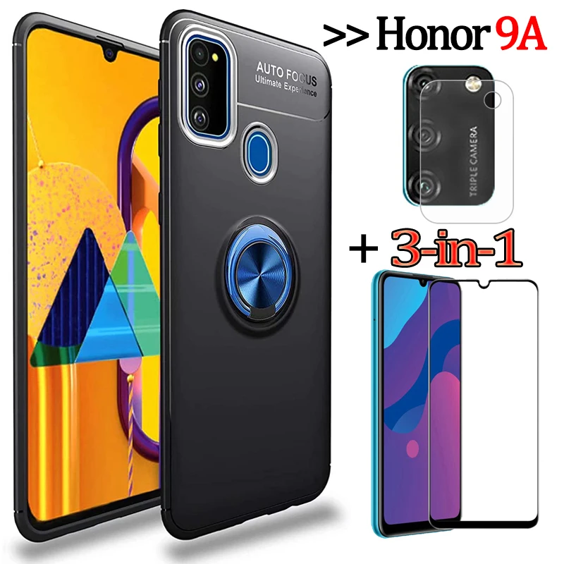 3-в-1 чехлы на телефон + камера стекло Honor 9A/MOA-LX9N магнитное кольцо чехол для хонор 9а
