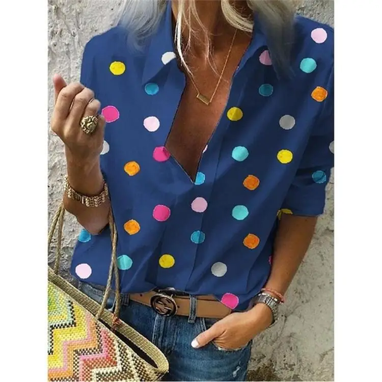 2020 New  Polka Dot  Blouse Women  Turn Down Collar Long Sleeve  Shirts  Plus Size  Clothes  Streetwear White Blouse  Women Xxl