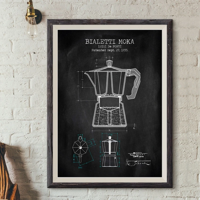 Caffettiera Brevetto E Stampe Bialetti Moka Poster Coffee Blueprint Picture Canvas Painting Kitchen Wall Art Per La Decorazione Domestica
