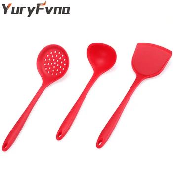 

YuryFvna Set of 3 Silicone Kitchen Utensils Sets Silicone Tong Skimmer Soup Spoon Non-Stick Heat-Resistant Kitchen Utensil Set