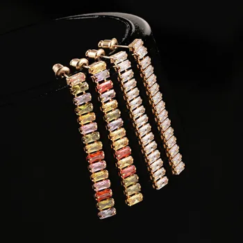 

S925 Stud Long Chain Zircon Earrings Simple Temperament Colorized Dangle Earrings for Women Girls Party Ear Jewelry