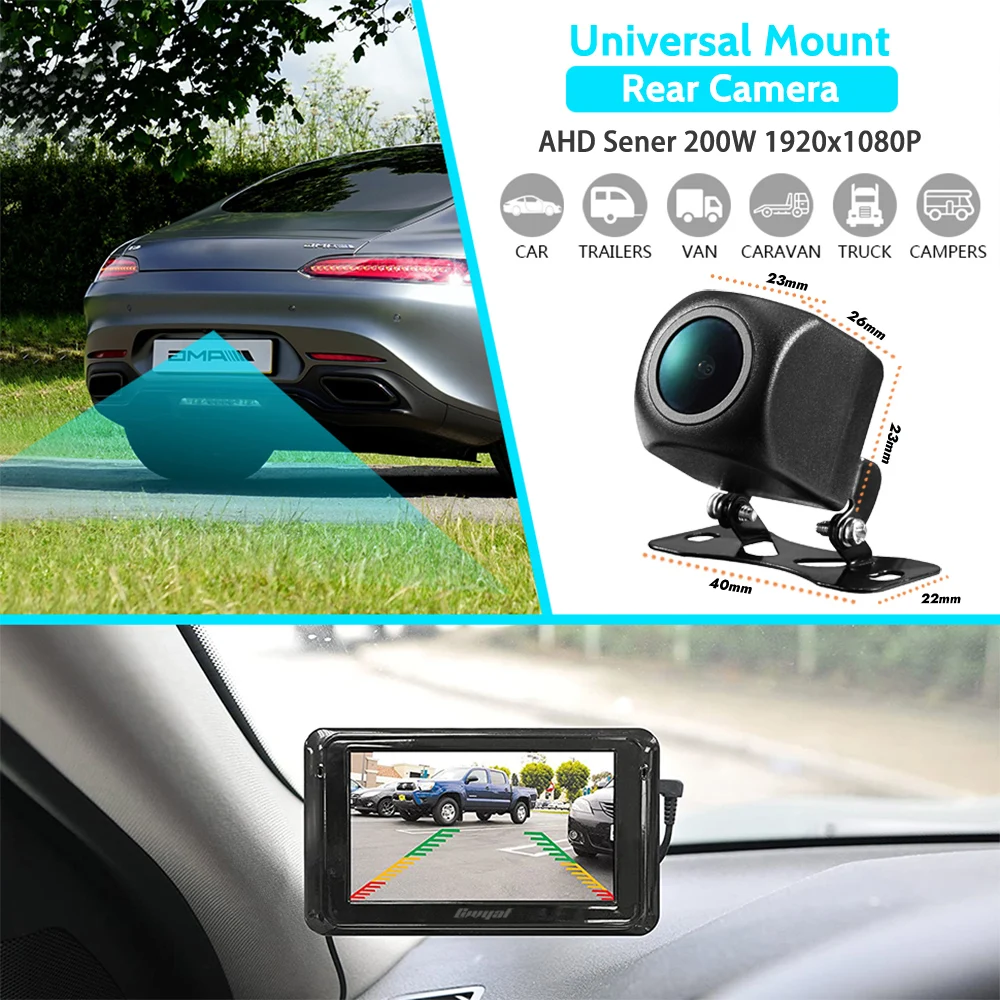 Car Vehicle AHD Rear view Reverse Camera 200W 1080P Reversing Camera Universal 4 Glass Lens HD Parking Cam for Car Radio rear camera rear view camera front and rear cameras