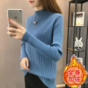 

Half Gao Collar Sweater Female 2019 Foreign Style Top Slim Fit Slim Inside Build Knitting Backing Shirt Female Long Sleeve