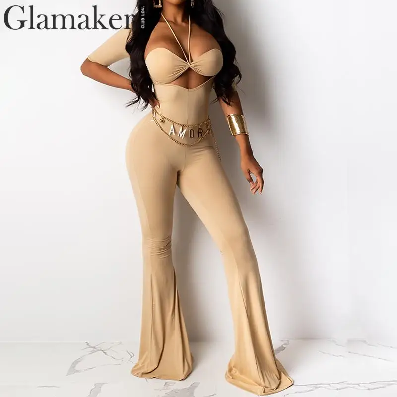 Женский Длинный трикотажный комбинезон Glamaker Облегающий с коротким рукавом и