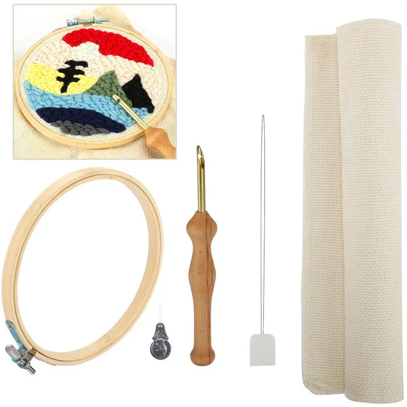 Wooden Handle Embroidery Pen Punch Needle Set Craft Needlework Stitching Kit with Embroidery Hoop Fabric Cloth Felting Threader (3)