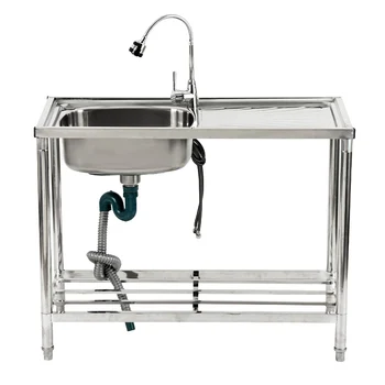 

Stainless Steel Sink Single Trough with Bracket for Household Kitchen Dishwasher Basin Sink Bucket