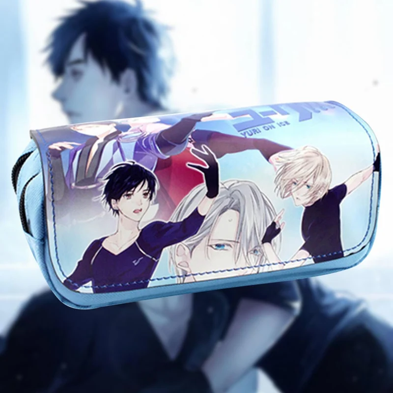 

Anime Ice On The Yuri Color Picture PU Nylon Double Zipper Large Capacity Pencil Bag School Stationery Student Supplies