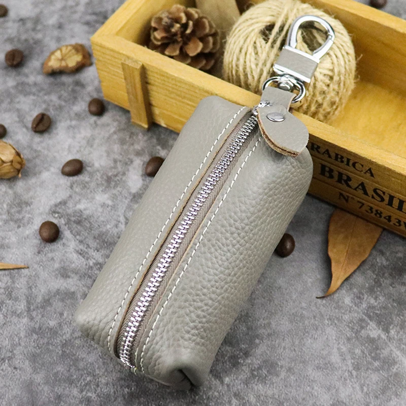 Genuine Leather Car Key Protection Case Men Keychain Coin Purse Casual Housekeeper Holders Zipper Key Covers Wallet Unisex