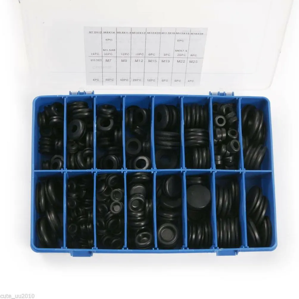 250 шт резиновых втулок межсетевого экрана Набор отверстий для электрических проводов Набор прокладок черное уплотнительное кольцо уплотнение