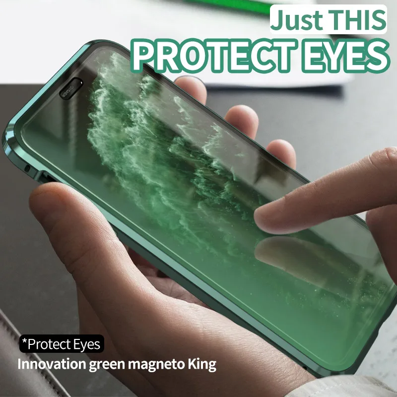 green light glass magneto king double glsaa clear protect eyes iphone 11 Magnetic Adsorption Metal Case |