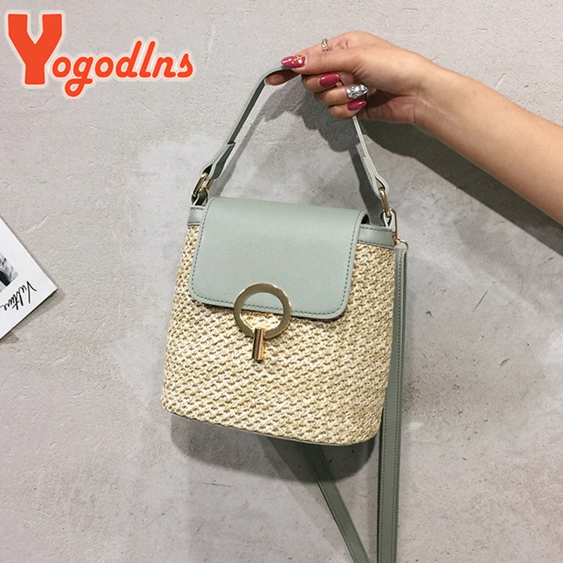 Handmade Small Straw Bucket Bags For Women Summer Crossbody Bags Lady Travel Handbags Female Shoulder Bag Purse bolsa