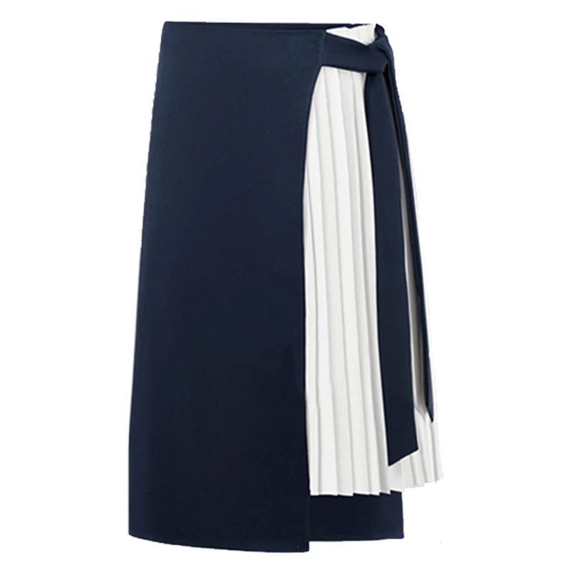

Spring/Summer Women's Dress Casual Asymmetric Fake Two-piece Stitching High Waist Zipper Skirt Commuter Street Women Midi Skirt