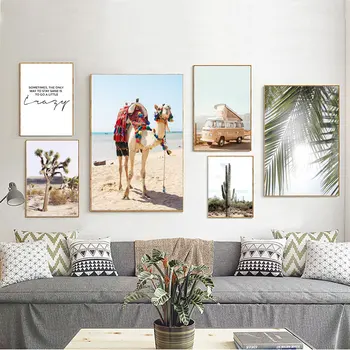 

Nature Tropical Landscape Nordic Poster Camel Cactus Canvas Art Motivational Quote Wall Painting Scandinavian Decor Pictures