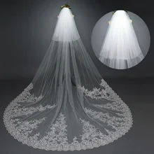 3,8 м длинная Соборная свадебная вуаль двухслойная кружевная Фата невесты с гребнем для свадебных аксессуаров свадебная фата невесты покрывающая лицо